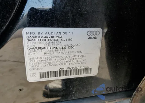 2011 Audi Q5 Premium Plus из США, поврежденный, VIN WA1LFAFP3BA110943